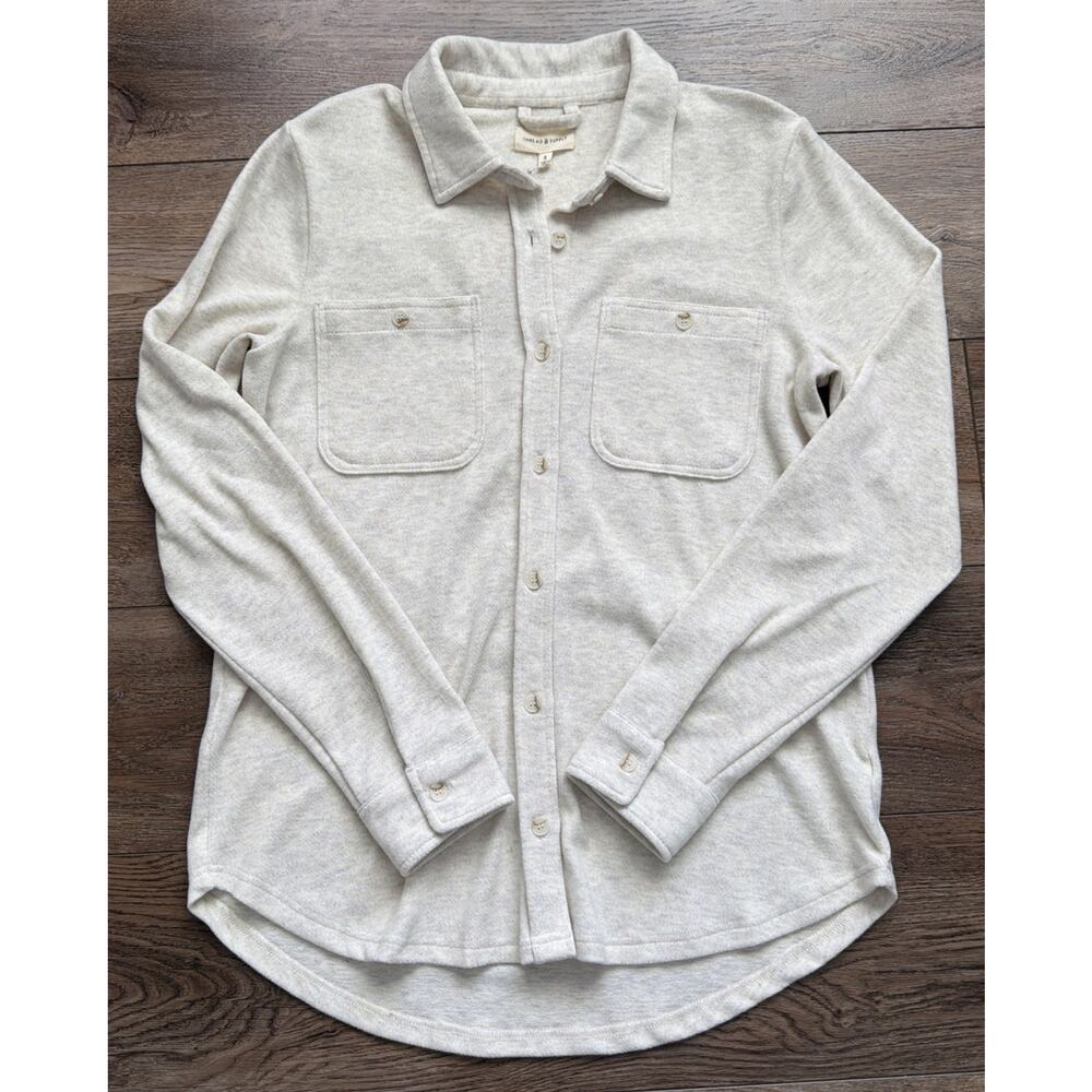 NWT Thread & Supply Shirt Womens Small Heathered Oatmeal Shacket Soft Casual - Picture 8 of 8